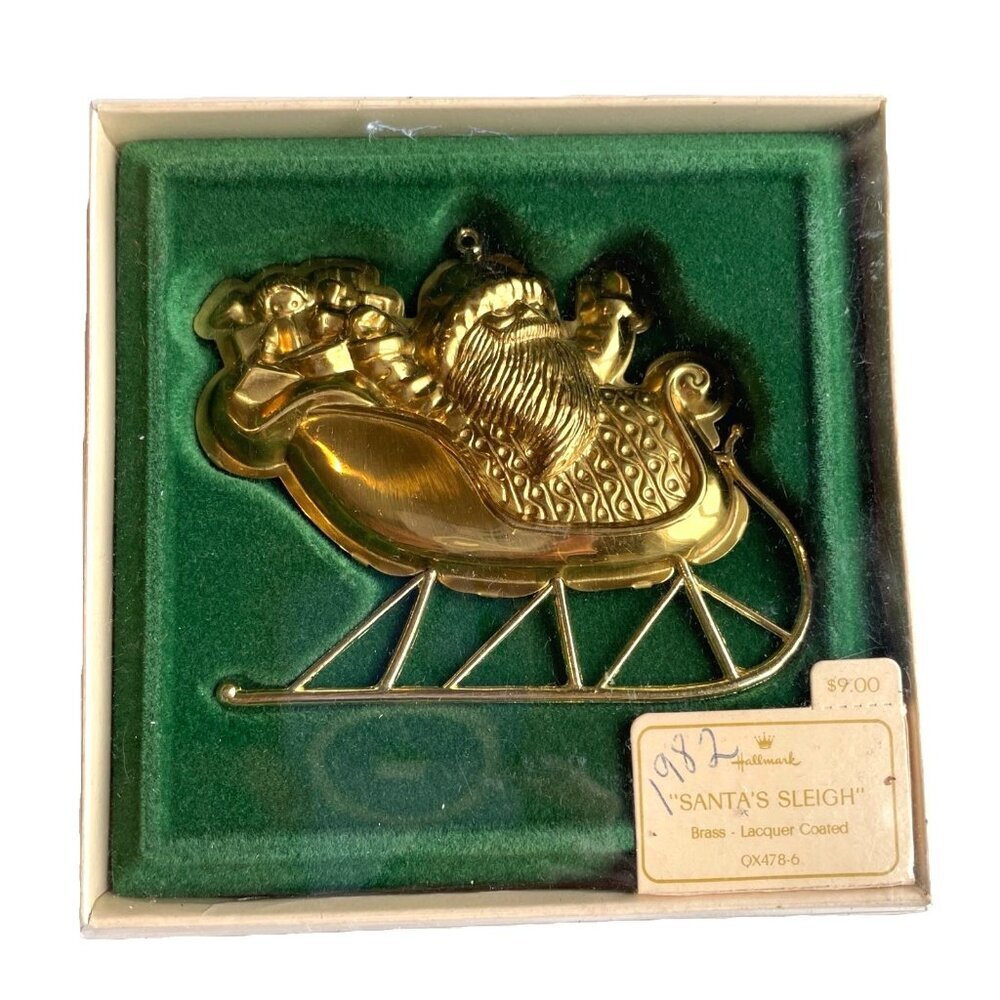 Vintage Hallmark Keepsake Santa's Sleigh Ornament Brass Lacquered Christmas 1982